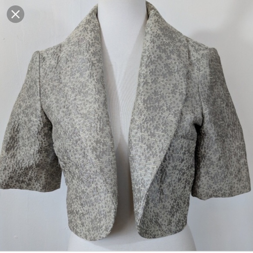 Anthropologie Elevenses Silver Bolero Jacket Crop